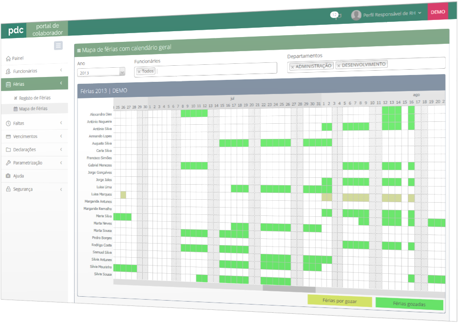 Ecrã Mapa de Férias do PdC